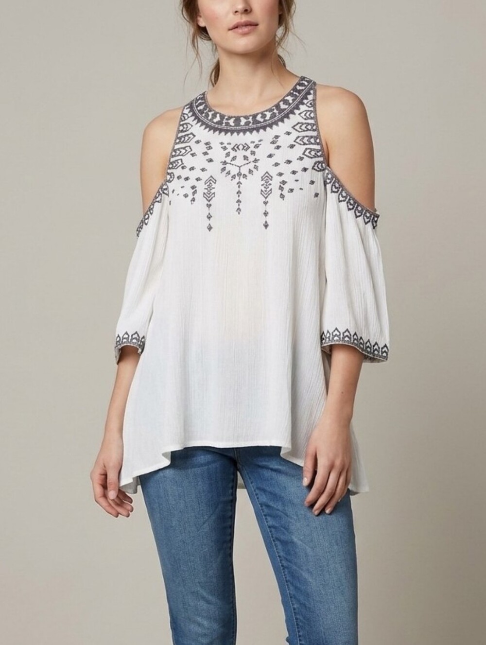 Guess Embroidered Cold Shoulder Top